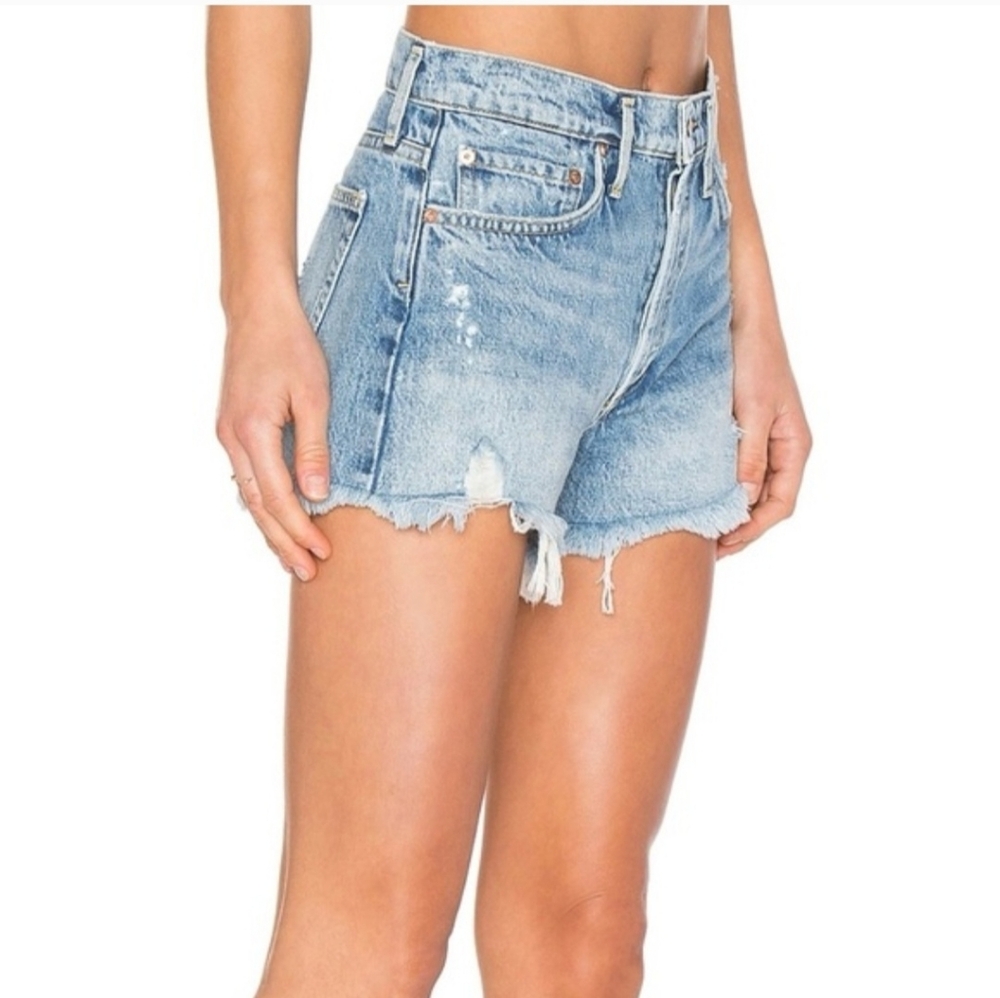 Agolde Light Blue Distressed Denim Shorts